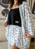 Women summer 3 piece pajama set Black Top + Coffee lover panda kimono & Short